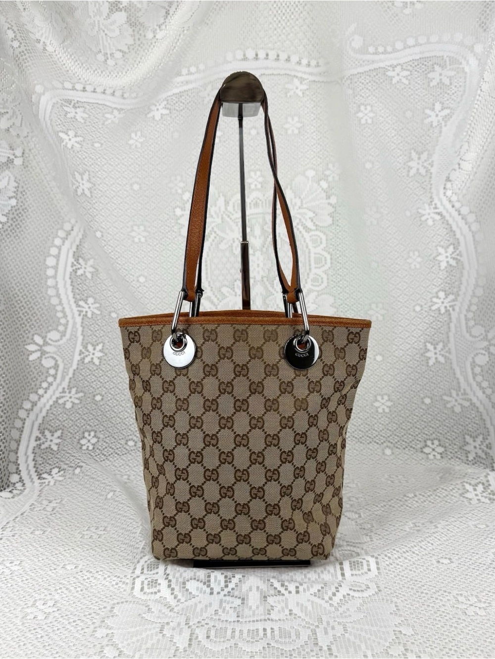 Gucci GG Canvas Shoulder Bag with Orange Trim